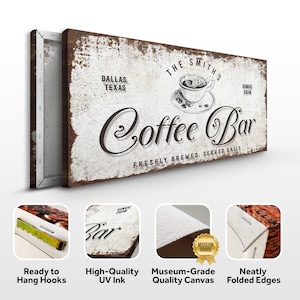 Coffee Bar Sign Freshly Brewed Coffee Beans Artwork Large Wall Art Coffee Station Sign Personalized Housewarming Gift for Coffee Lovers image 9