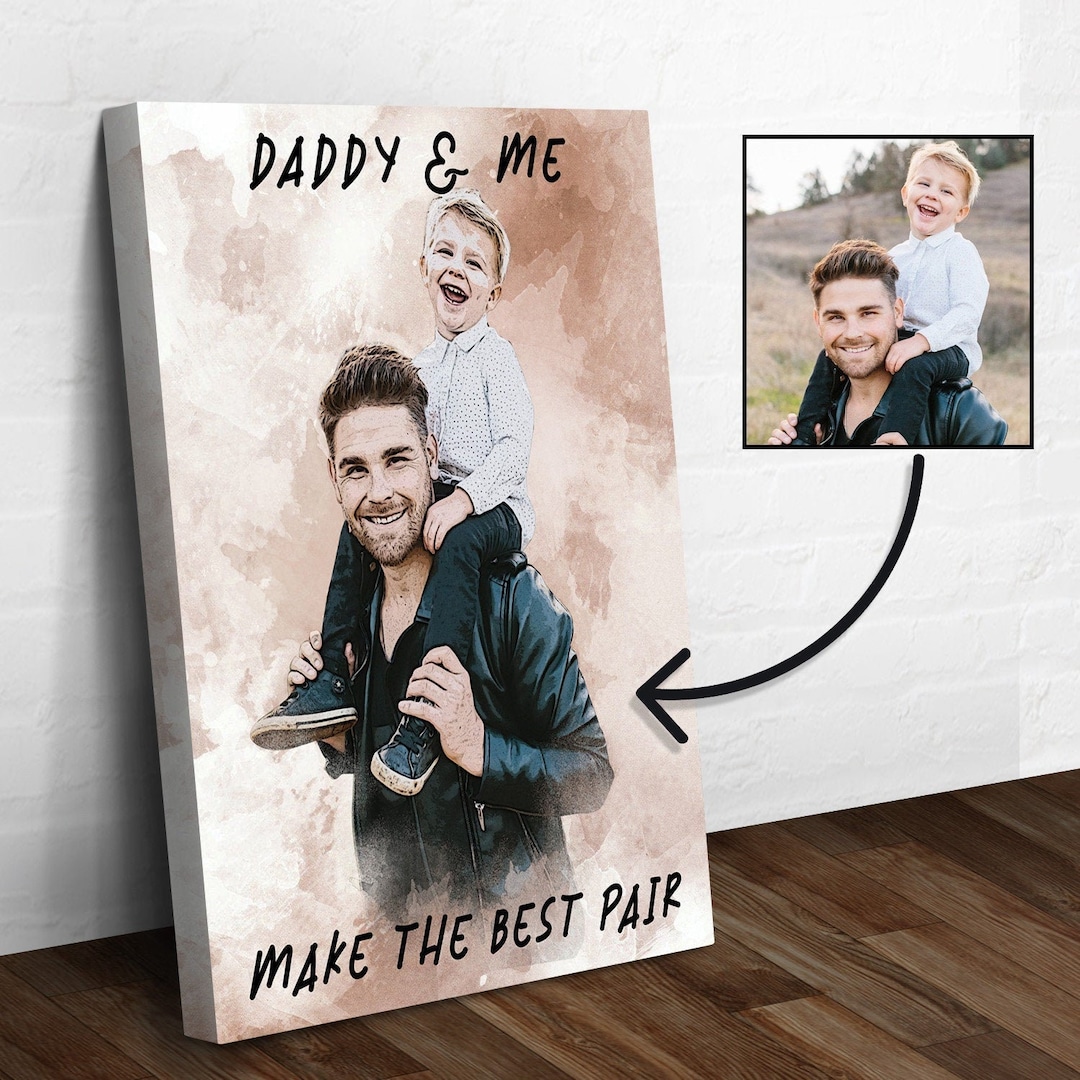 Gift for Dad Portrait Art | Daddy and Me Portrait Canvas Wall Art ...