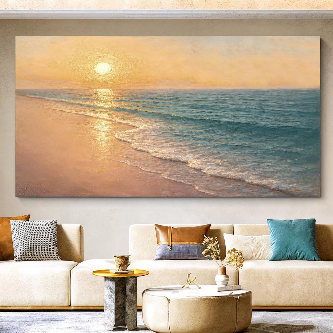 Beach Shoreline Coastal Wall Art | Sunset Beach Wall Art Canvas | Ocean ...