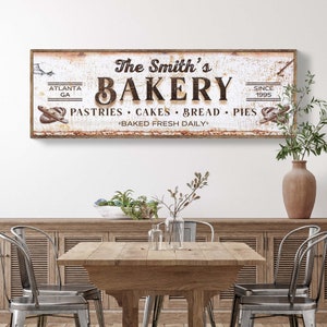 Personalized Bakery Sign | Baked Fresh Daily Kitchen Wall Decor | Family Name Sign | Farmhouse Canvas Gift For Baker | Bakery Wall Art