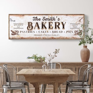 Personalized Bakery Sign | Baked Fresh Daily Kitchen Wall Decor | Family Name Sign | Farmhouse Canvas Gift For Baker | Bakery Wall Art