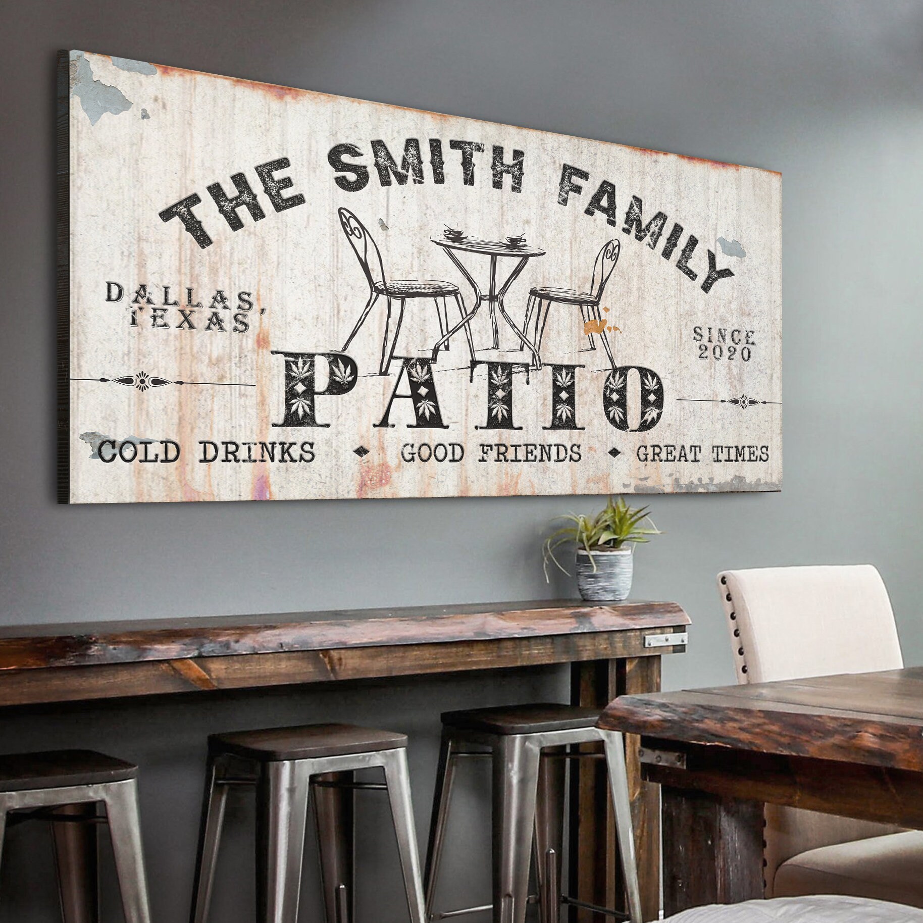 Personalized Family Backyard Spanish Patio Metal Sign