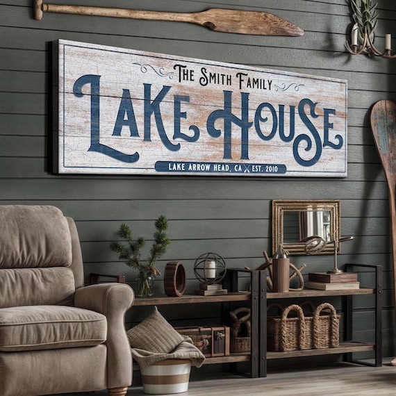 Personalized Lake House Sign | Personalized Family Name Nautical Canvas | Rustic Cabin Decor | Coastal Wall Art | Lake House Gift