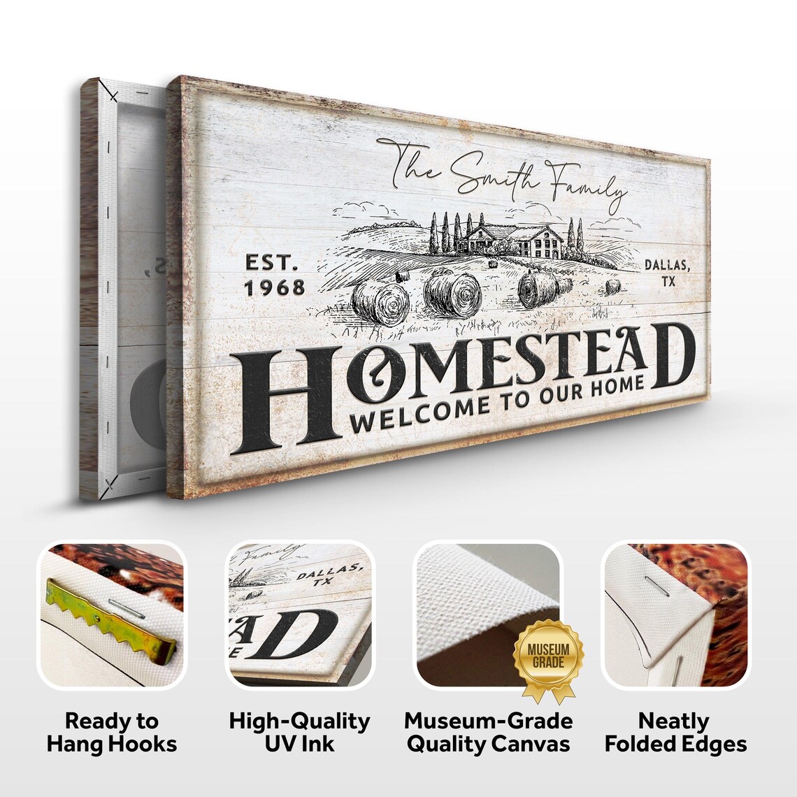 Homestead Sign Design Personalized Homestead Sign Decor | Farmhouse Canvas Sign | Rustic ...
