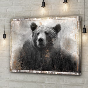 Bear Portrait Canvas | Bear Picture Wildlife Photography | Bears Gift Animal Portrait Wall Art | Black and White Art Rustic Wall Decor