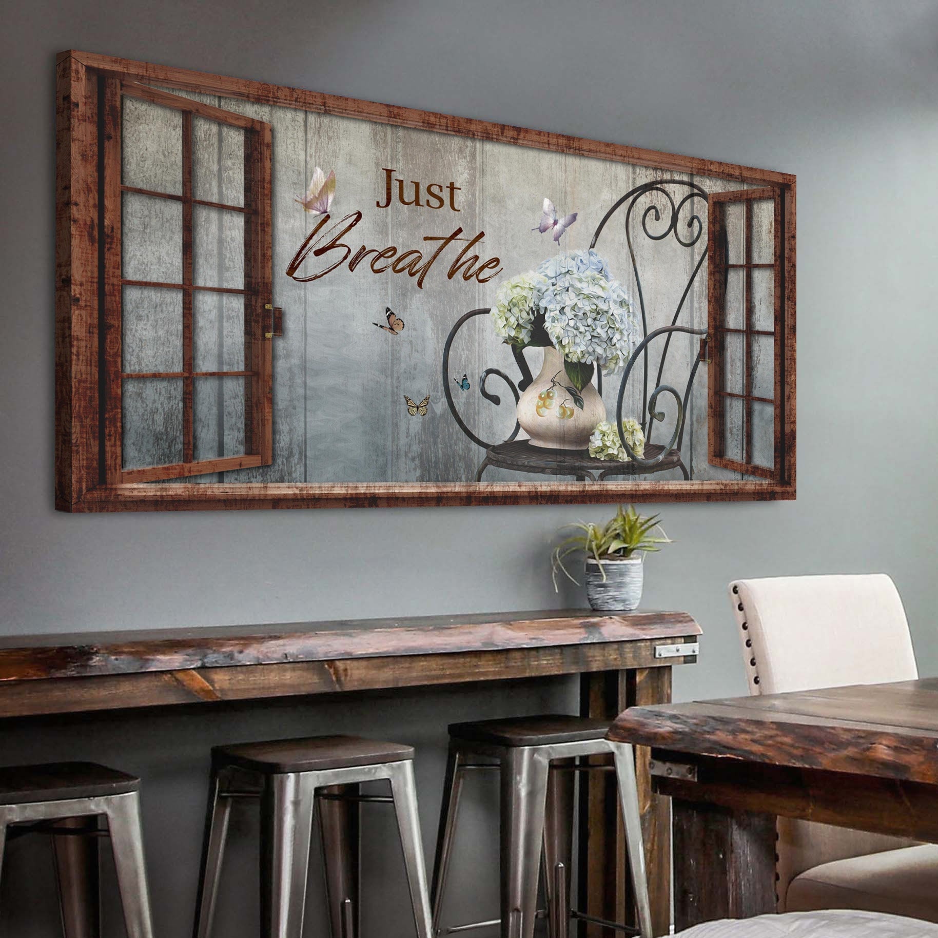 Living Room Wall Decor | Just Breathe Sign Living Room Decor | Living Room Sign Rustic Wall Art | Farmhouse Wall Decor Living Room Sign