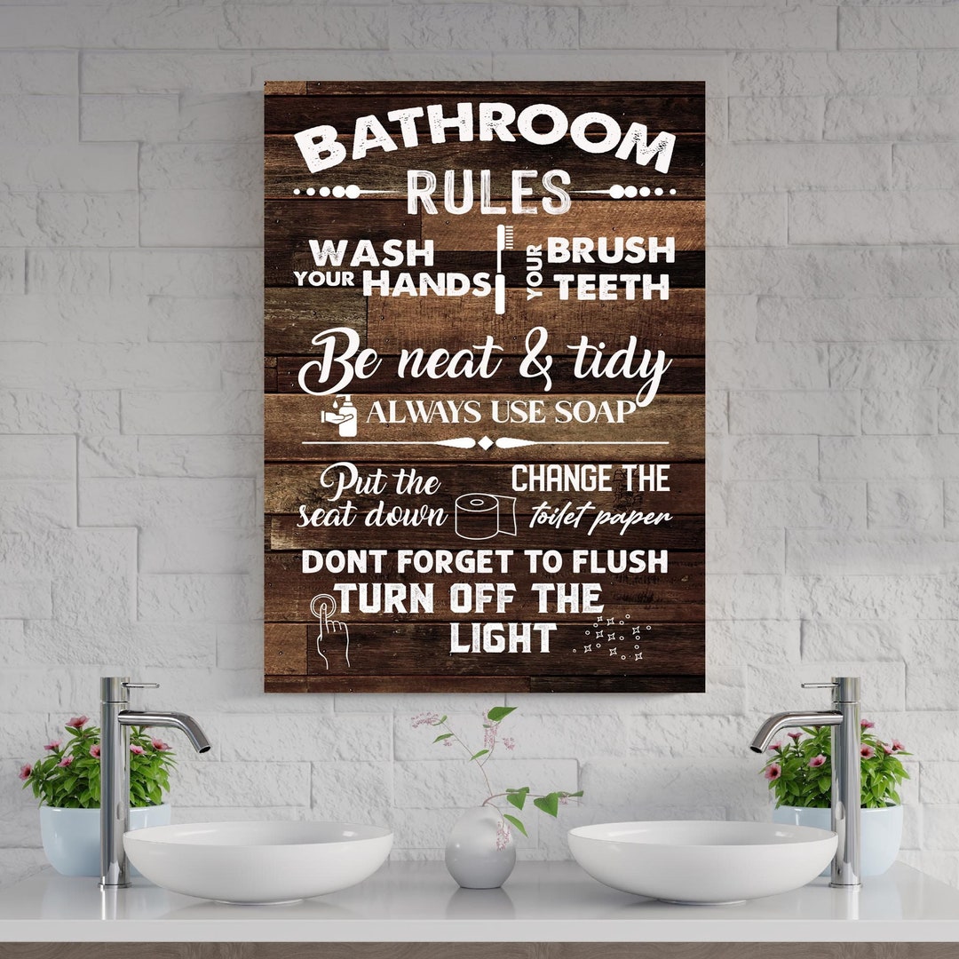 Bathroom Rules Wall Decor Customized Toilet Rules Sign Farmhouse ...