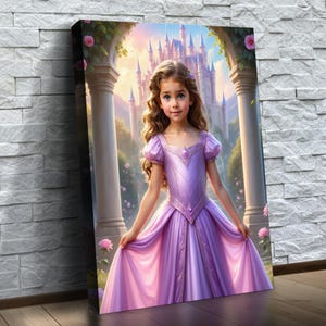 Pink Princess Portrait | Princess Room Decor | Fairytale Canvas Art | Nursery Artwork | Portrait From Photo Wall Art | Backdrop For Birthday