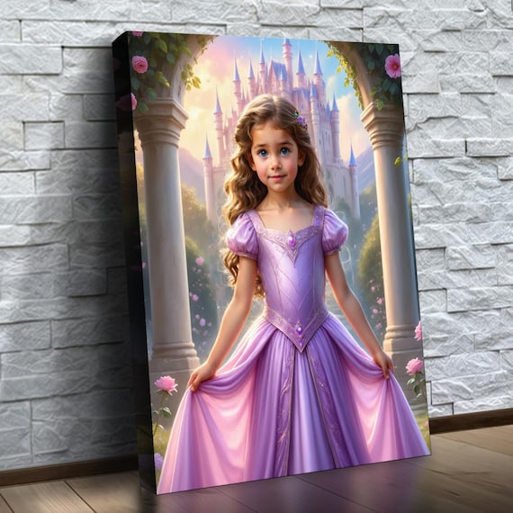 Pink Princess Portrait | Princess Room Decor | Fairytale Canvas Art | Nursery Artwork | Portrait From Photo Wall Art | Backdrop For Birthday