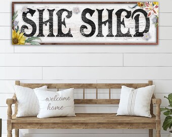 She Shed Sign | Modern Farmhouse Decor | Garden Shed Rustic Wall Art | She Shed Floral Canvas Decor | She Shed Wall Decor | Gift For Mom