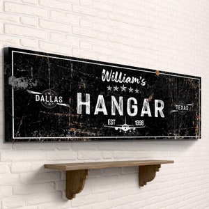 Personalized Hangar Sign | Pilot Canvas Name Sign | Aviation Wall Decor | Personalized Gift For Pilot | Name Sign | Airplane Wall Art