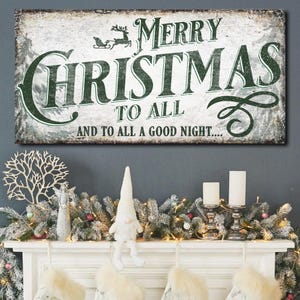 Rutic Merry Christmas To All And Good Night Sign | Rustic Farmhouse Holiday Decor | Merry Christmas Canvas |  Vintage Merry Christmas Sign