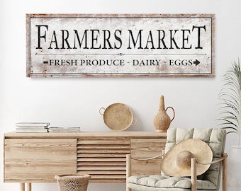 Rustic Farmers Market Sign | Fall Market Sign | Personalized Kitchen Wall Decor | Thanksgiving Sign Wall Art | Farmhouse Kitchen Canvas Art