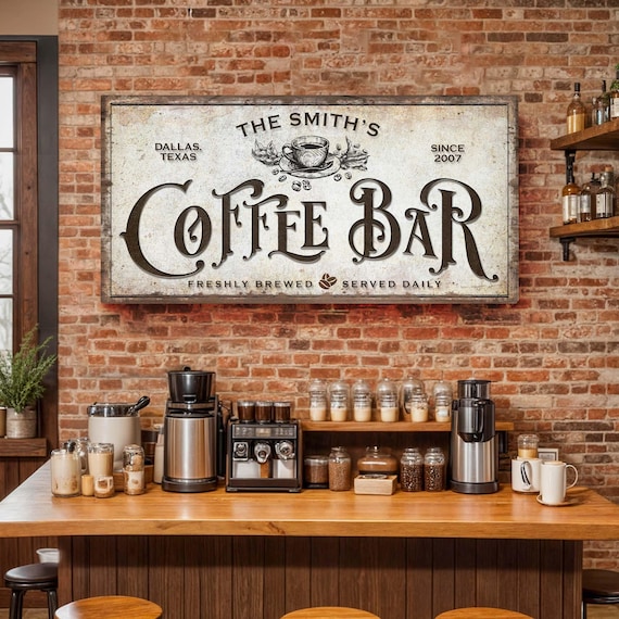 Custom Coffee Bar Decor | Custom Coffee Bar Canvas Sign | Kitchen Coffee Sign | Coffee Bar Wall Decor | Custom Name Sign | Coffee Bar Decor