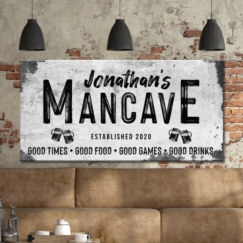 Man Cave Sign | Man Cave Decor Personalized Bar Wall Art | Custom Man Cave Sign Canvas Wall Decor | Established Man Cave Gift Sign image 5