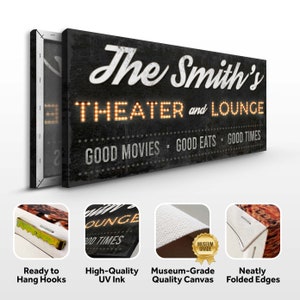 Theater and Lounge Sign | Theater Sign Movie Wall Art | Personalized ...