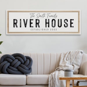 River House Sign | Family Last Name Sign Custom Canvas | River House Wall Decor | Established Sign | River Wall Art | River House Decor