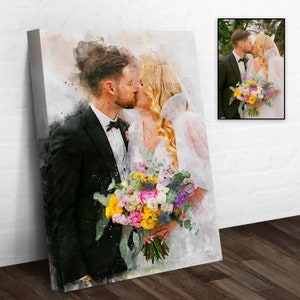 Custom Watercolor Couple Portrait | Watercolor Wedding Portrait Painting | Anniversary Gift For Wife Wall Art | Valentines Day Gift For Her