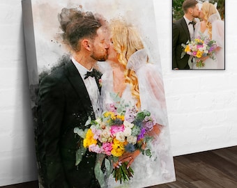 Custom Watercolor Couple Portrait | Watercolor Wedding Portrait Painting | Anniversary Gift For Wife Wall Art | Valentines Day Gift For Her