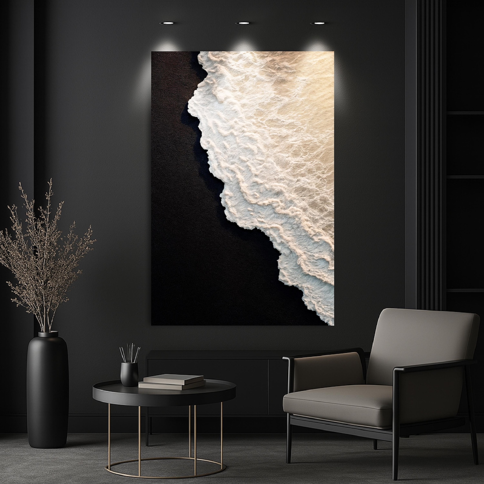 Black Sand Beach Abstract Wall Art | Ocean Waves Wall Art Canvas ...