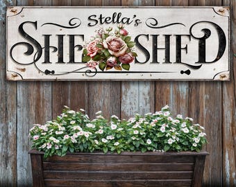 Personalized She Shed Sign | Gift For Mom | Garden Shed Rustic Wall Art | Custom She Shed Floral Canvas Wall Art | She Shed Wall Decor