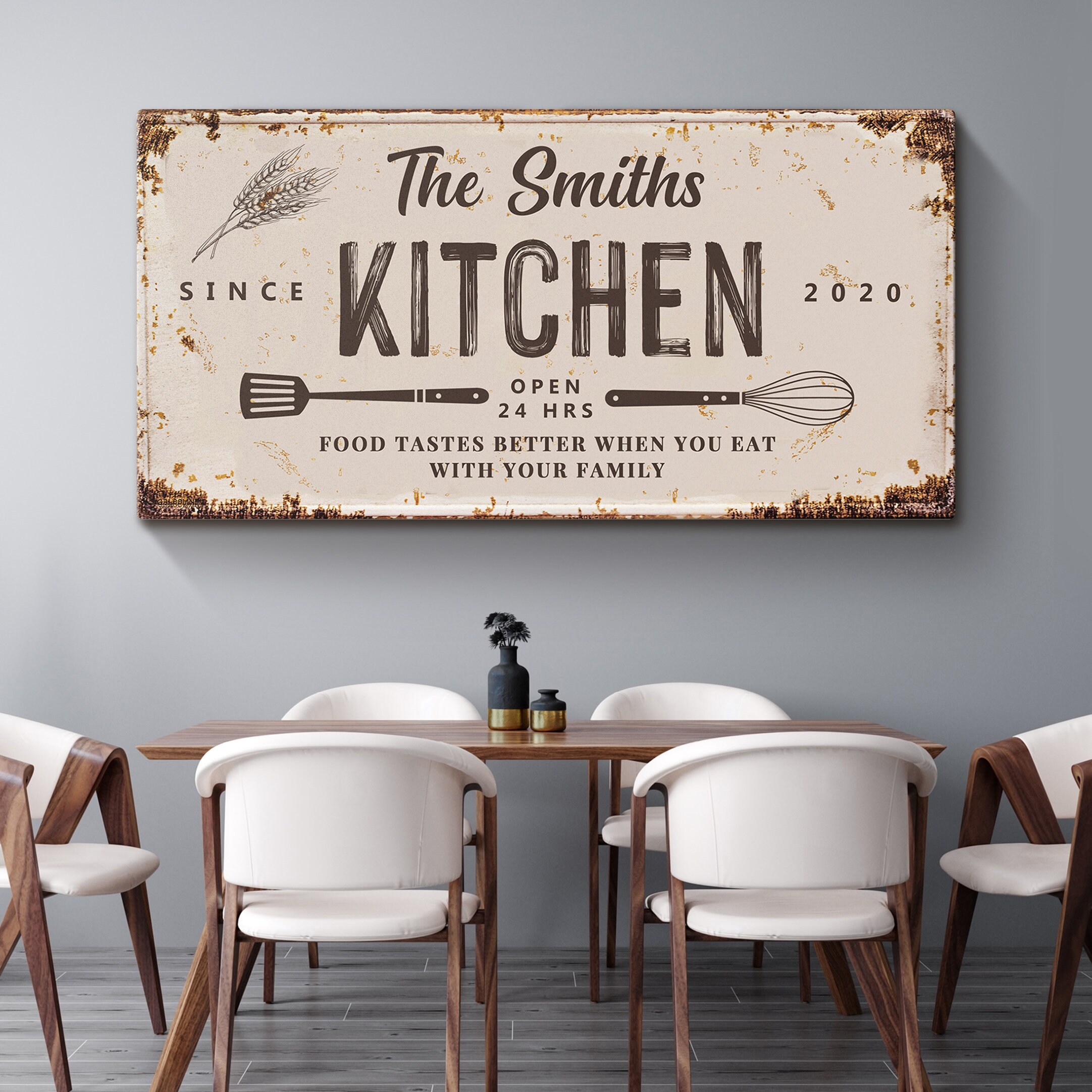 Custom Sign ENSA1001451 Kitchen Open 24/7 Sign Personalized Kitchen Name Sign 