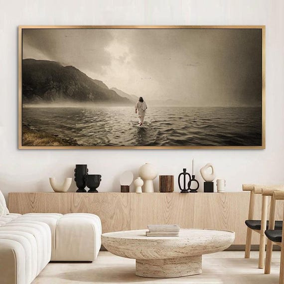 Walking on Water Faith Wall Art | Jesus Faith Wall Art | Christian Wall Decor | Spiritual Home Decor | Religious Artwork | Living Room Decor