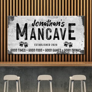 Man Cave Sign | Man Cave Decor Personalized Bar Wall Art | Custom Man Cave Sign Canvas Wall Decor | Established Man Cave Gift Sign image 4