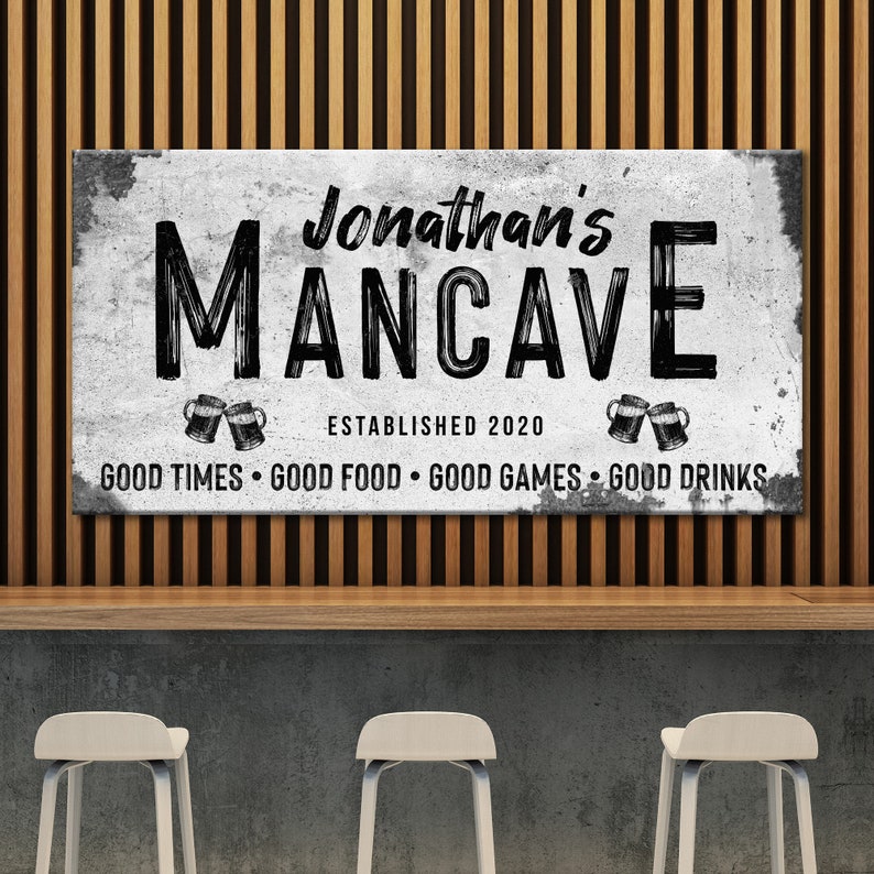 Man Cave Sign | Man Cave Decor Personalized Bar Wall Art | Custom Man Cave Sign Canvas Wall Decor | Established Man Cave Gift Sign image 4