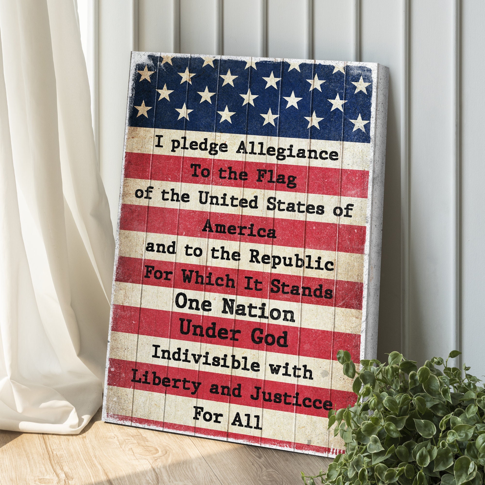 Pledge Of Allegiance Sign | Allegiance To The Flag Patriotic Canvas | Living Room Wall Decor | USA Flag Wall Art | One Nation Under God