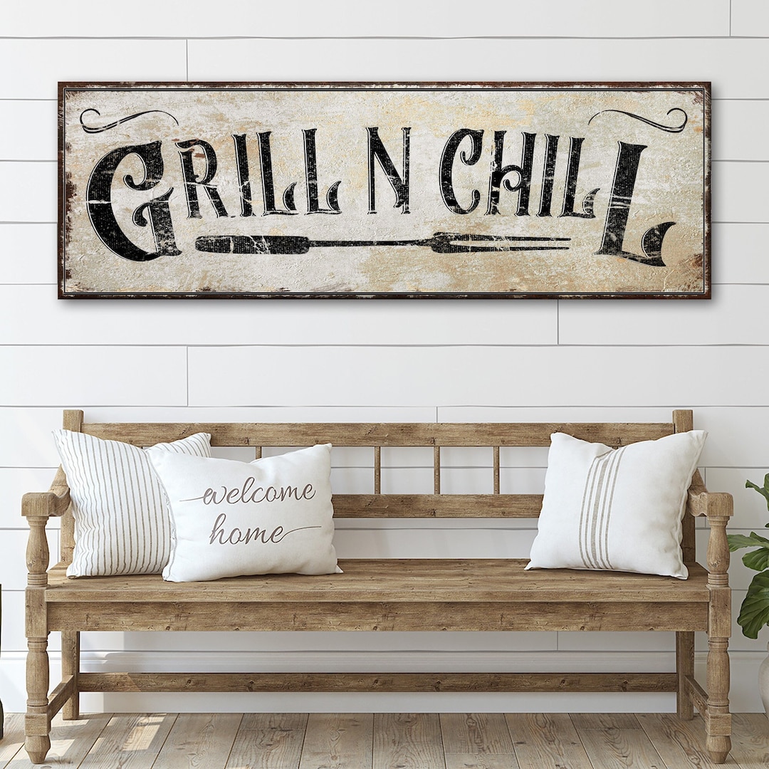 Grill and Chill Sign | Backyard Wall Decor | Kitchen Wall Art | Bar and ...