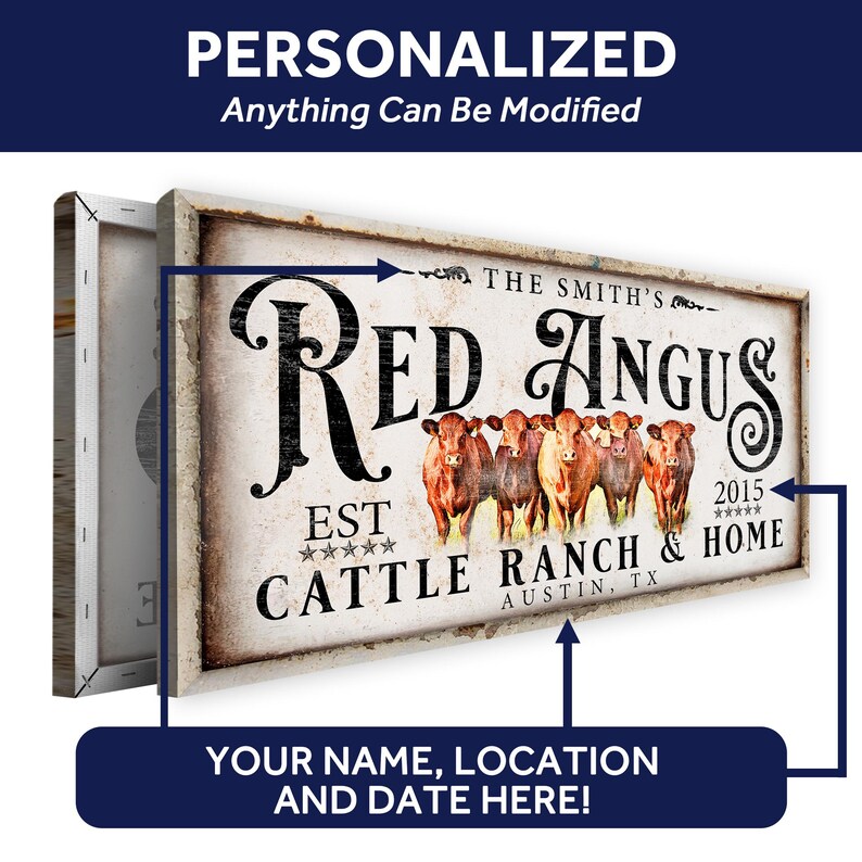Cattle Ranch Wall Sign | Cow Sign Farm Sign Canvas | Red Angus Cattle ...