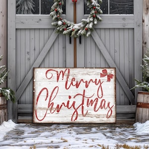 Farmhouse Merry Christmas Sign | Vintage Holiday Gift Wall Art | Rustic Farmhouse Holiday Decor | Merry Christmas Sign |Christmas Wall Decor