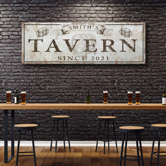 Tavern Sign | Custom Tavern Sign Home Bar Wall Art | Tavern Home Bar Sign | Personalized Bar Gift For Him | Rustic Canvas Decor Tavern Sign