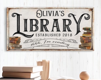 Custom Library Sign | Reading Corner Sign Decor | Bookshelf Sign | Teachers Gift Canvas | Book Lovers Sign |  Home Library Sign