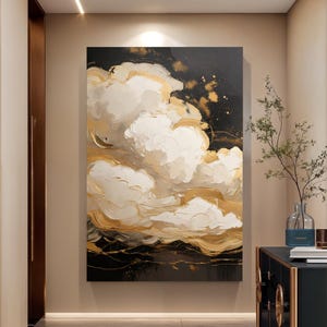 Auric Cloud Abstract Wall Art | Gold & White Canvas Wall Decor | Modern Luxury Canvas | Large Contemporary Art for Living Room or Office