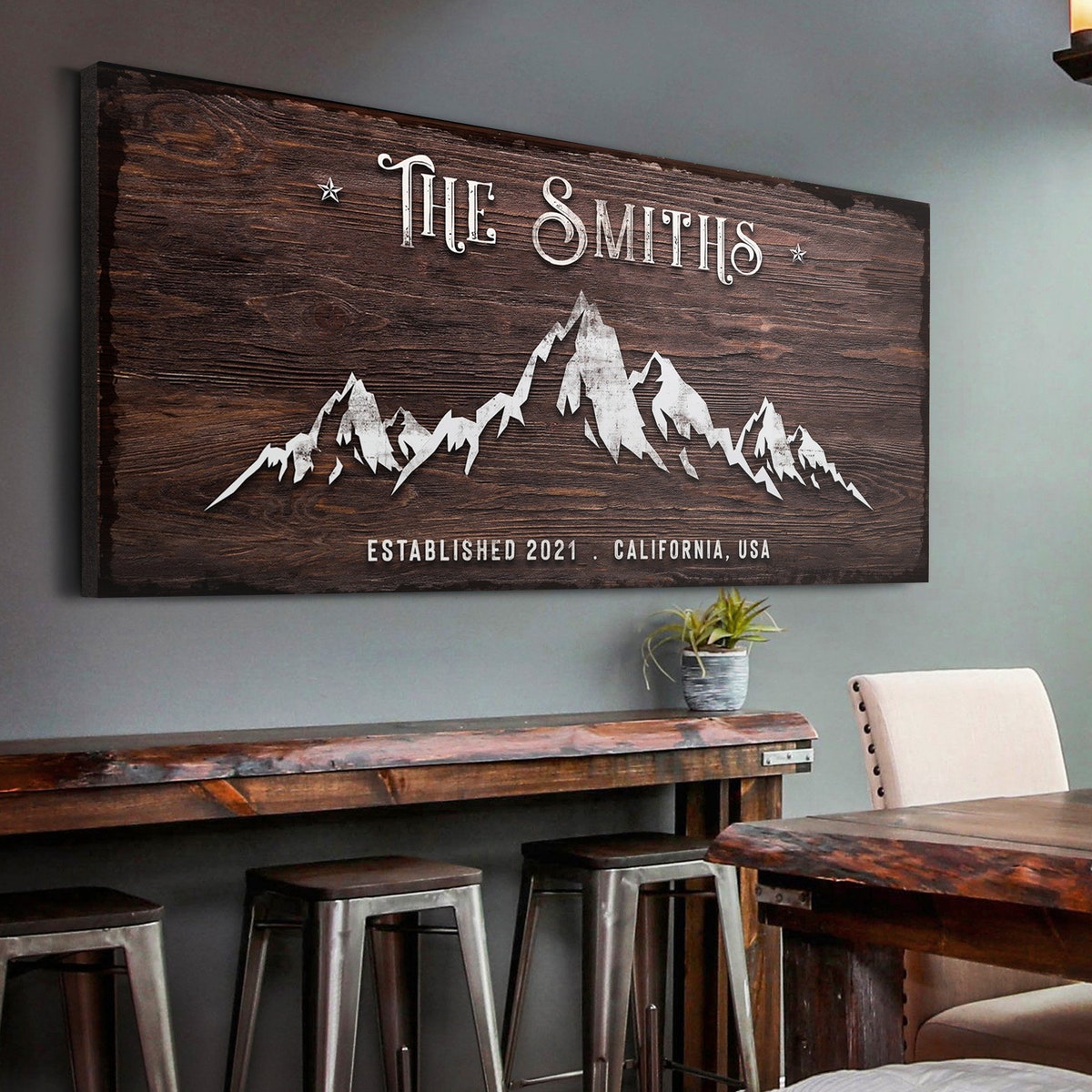 Mountain Wall Art Decor Family Sign Mountain Art Print Custom Family Sign Living Room Decor Family Canvas Wall Art Established Sign - Etsy