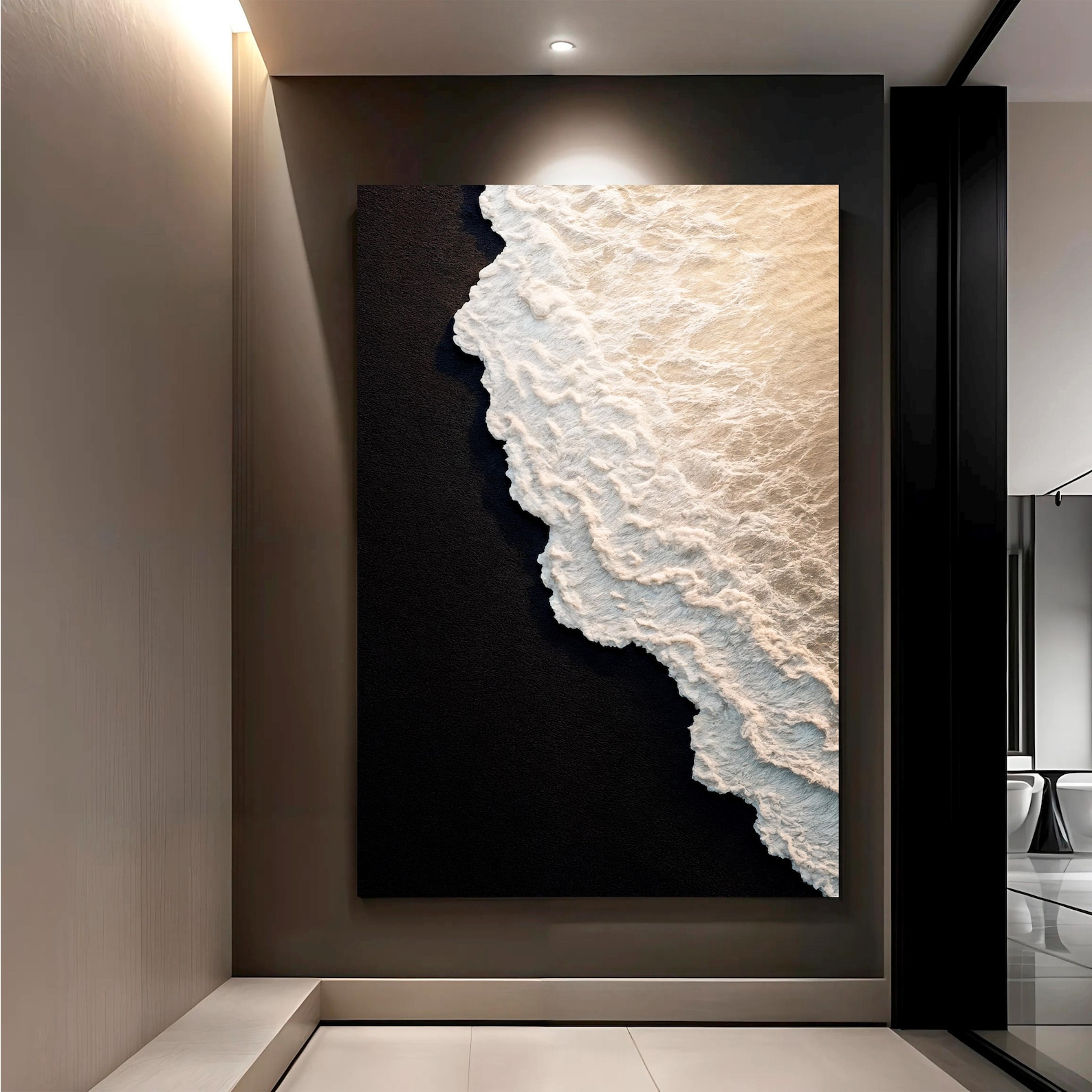Black Sand Beach Abstract Wall Art | Ocean Waves Wall Art Canvas ...