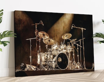 Drums Rustic Canvas Wall Art | Drum Set Wall Art Canvas | Music Studio Decor | Musician Gift | Band Room Wall Decor | Modern Instrument Art