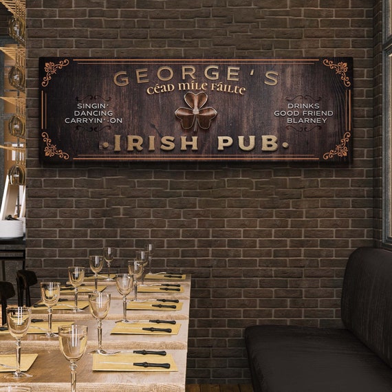 Irish Pub Sign | Personalized Bar Wall Decor | Bartender Bar Owner Gift Wall Art | Home Pub Wall Decor | Cead Mile Failte Wall Canvas