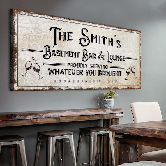 Basement Bar And Lounge Sign Rustic Wall Décor Lounge Sign Rustic Basement Bar Wall, Rustic Basement Bar Decor