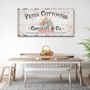 Vintage Chocolate & Co Bunnies, Cottontail Chocolate Company Easter Sign, Easter Bunny Oversized Wall Art, Easter Bunny Decor, Easter Gift image 2