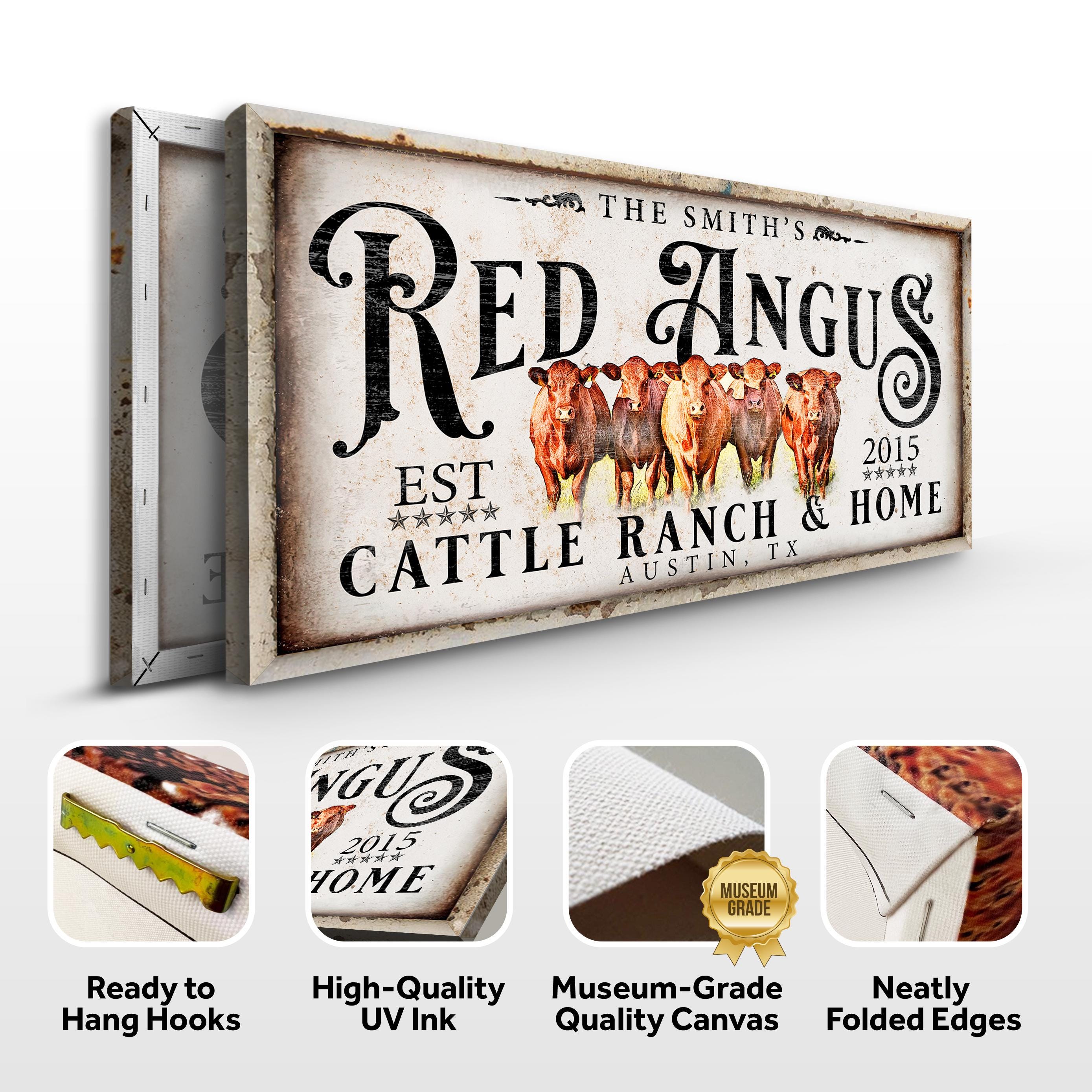 Cattle Ranch Wall Sign | Cow Sign Farm Sign Canvas | Red Angus Cattle ...