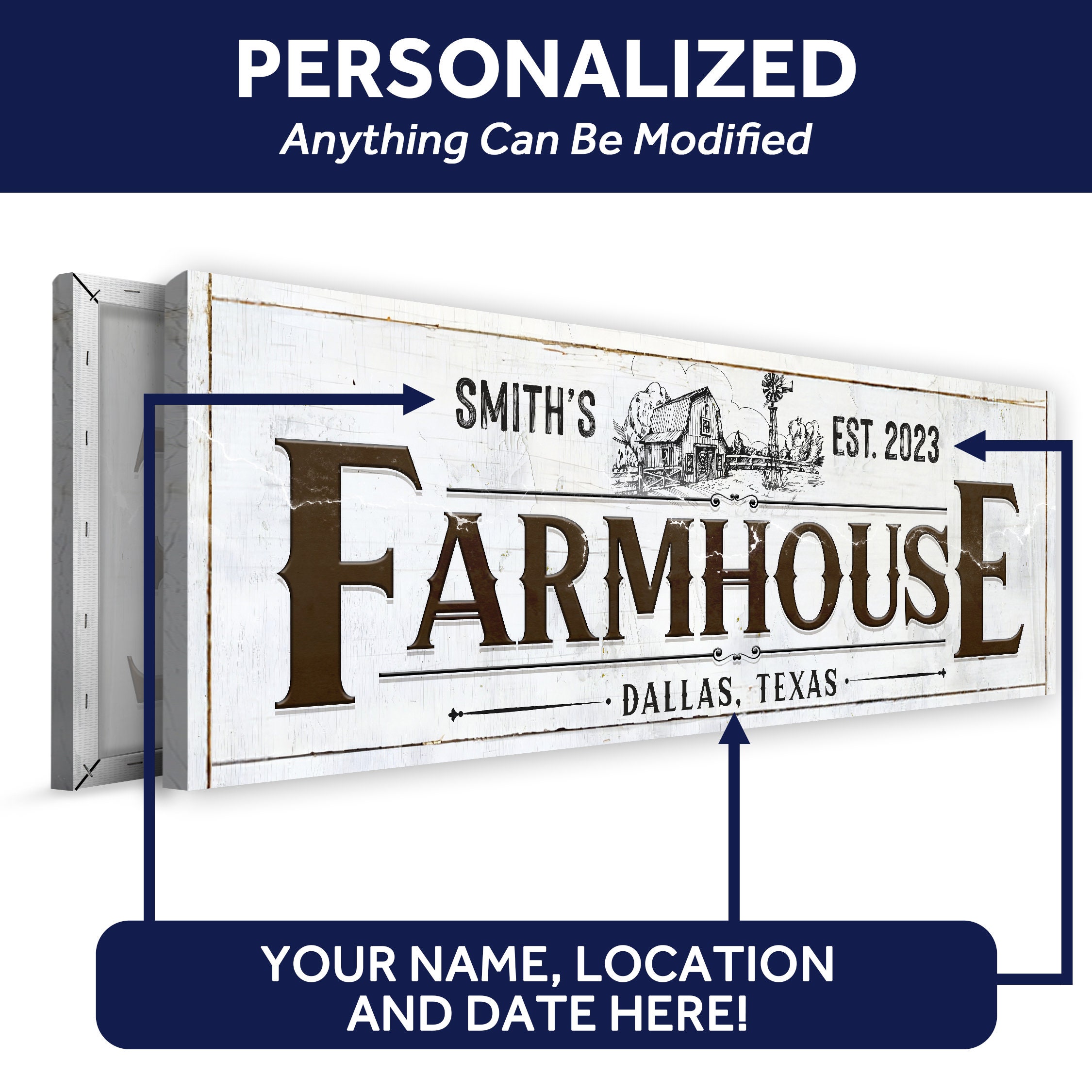 Farmhouse Wall Decor | Custom Farmhouse Sign | Personalized Name Canvas ...