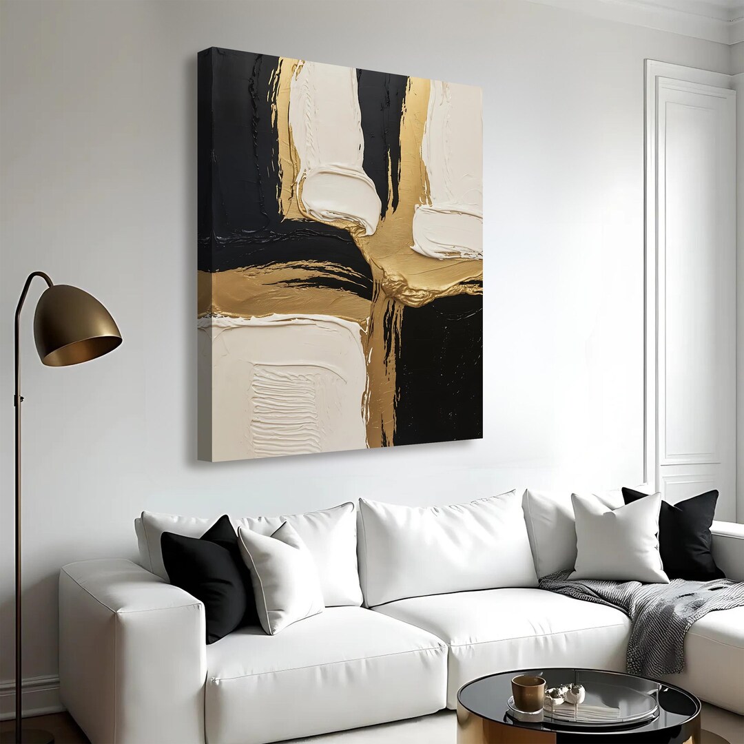 Black White and Gold Wall Art | Modern Abstract Wall Decor | Large Wall ...