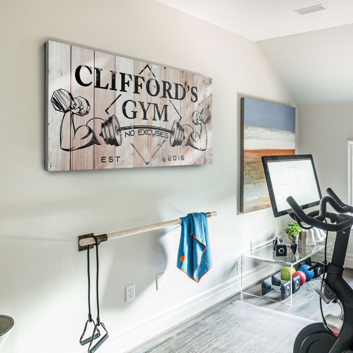 Home Gym Sign No Excuses Custom Name Workout Room Wall Art Cross