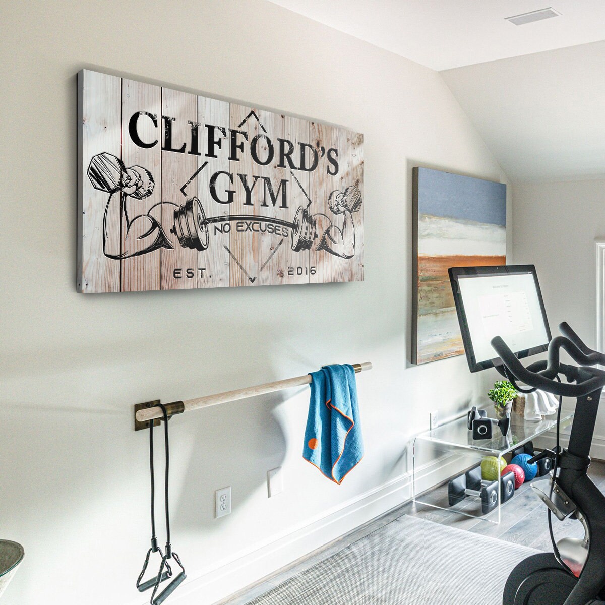 Home Gym Sign No Excuses Custom Name Workout Room Wall Art Cross Fit Decor  