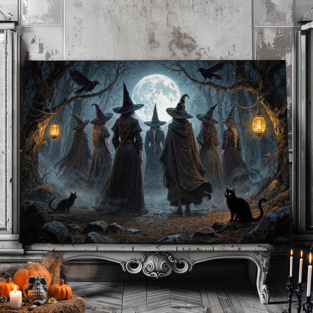 Coven of Witches Halloween Wall Art | Full Moon Gothic Witch Decor ...