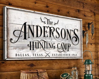 Hunting Camp Sign Decor | Hunting Sign Wall Art | Personalized Gift For Hunter | Deer Antler Canvas | Family Name Established Sign Canvas