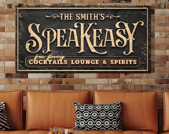 Speakeasy Sign | Custom Speakeasy Bar Sign | Vintage Lounge Wall Art | Personalized Cocktail Bar Decor | Whiskey Bar Canvas Print